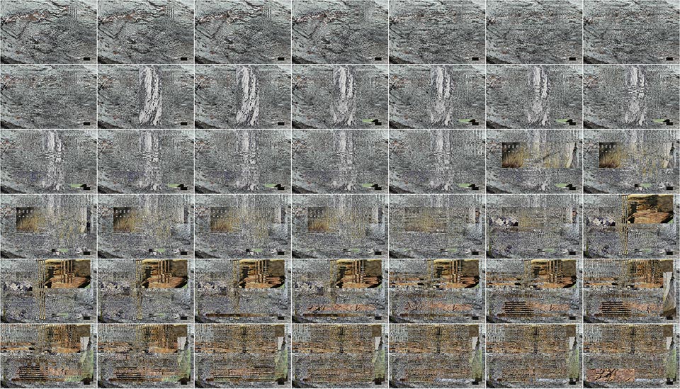 Sequence of interwoven stone photographs slowly transforming from one to the next.