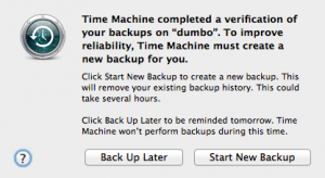 time machine completed a verification of your backups. To improve reliability, Time Machine must create a new backup for you.