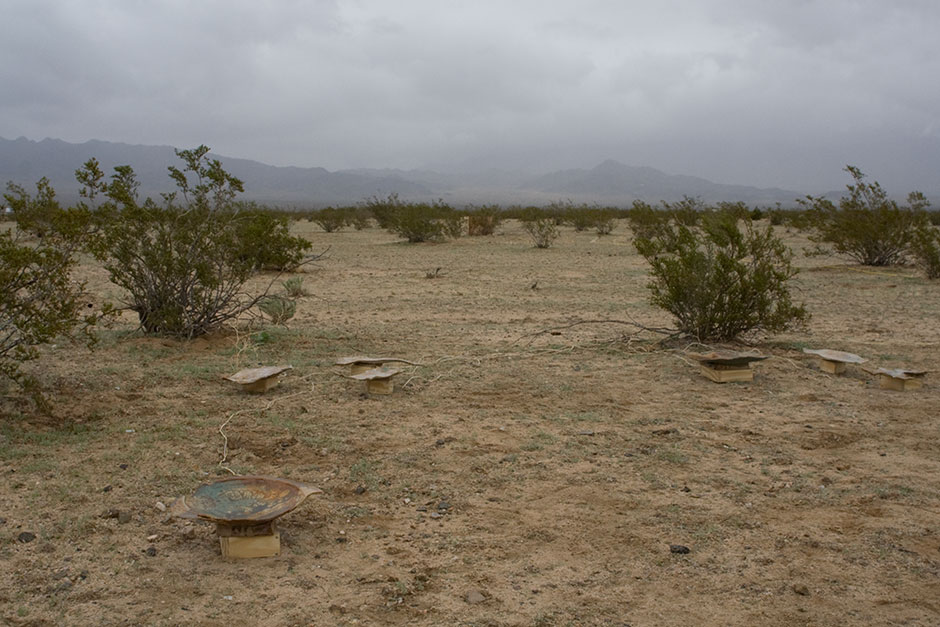 overview of ceramic plates in the desert
