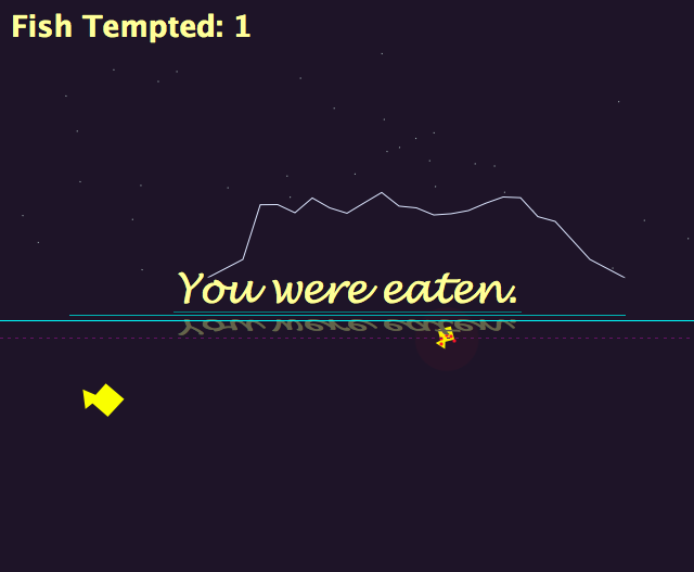 Chunks of worm float in the water after the player is eaten by a fish.