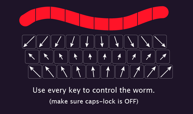 Abstraction of a keyboard and a worm showing how segments map to keys