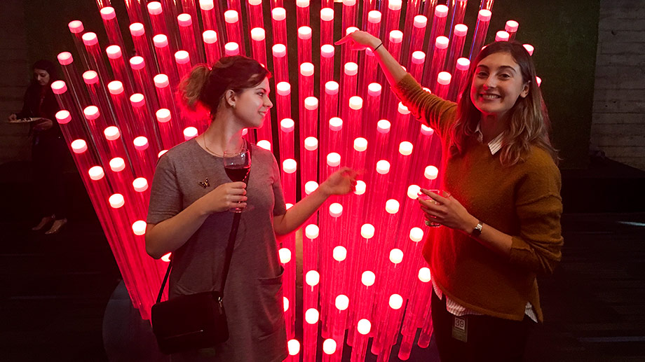 Alex and Laura in front of the Twitter Heart sculpture.